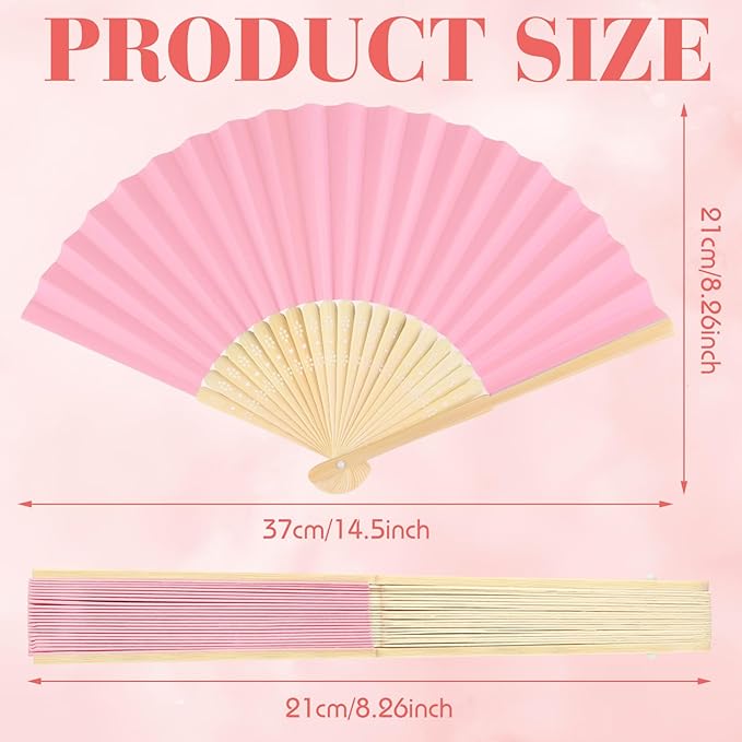 6 Pieces Pink Hand Held Bamboo Folding Fans Foldable Paper Fans Handheld - Image 2