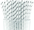 Pack of 300 Silver Foil Stripes Biodegradable 4-Ply Paper Drinking Straws by Stephanie+Imports