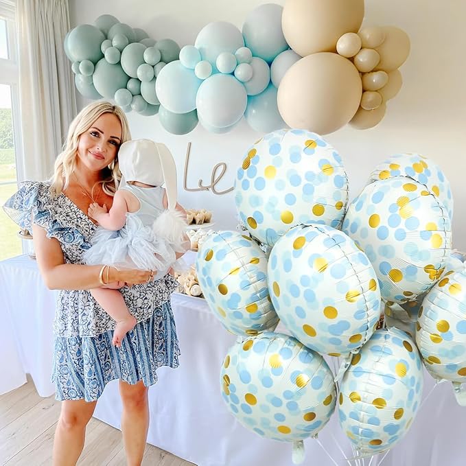 10 Pcs Blue Polka Dot Foil Balloons, Helium-Friendly Circle Dot Balloons - Image 3