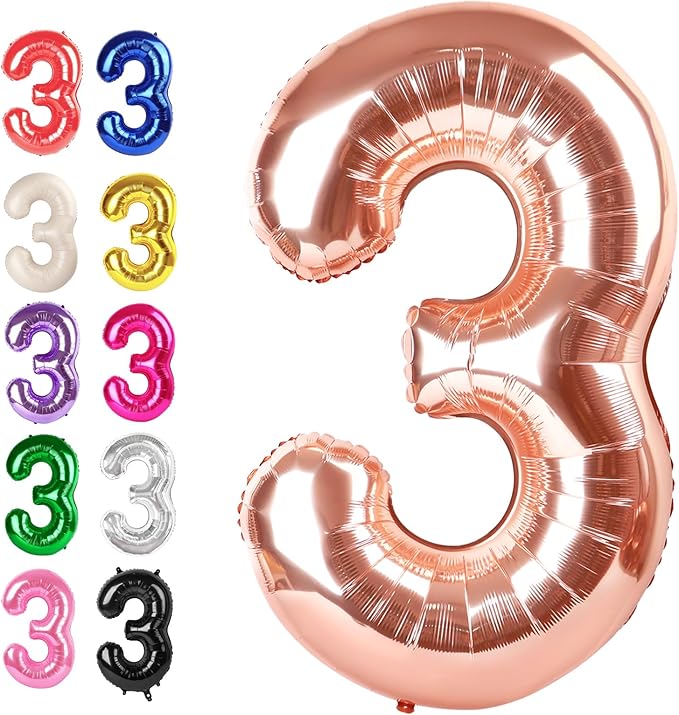 Large 40 Inch Rose Gold 3 Number Balloon, 3 13 23 30 33 36 38 Rose Gold by Upgesy