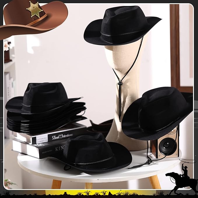 Mepase 24 Pieces Disposable Plastic Western Cowboy Hat Set Felt Wide Brimmed - Image 4