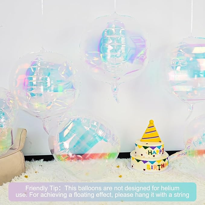 6Pcs Iridescent Round Foil Balloons, Giant 4D Clear Round Ball Balloon - Image 3