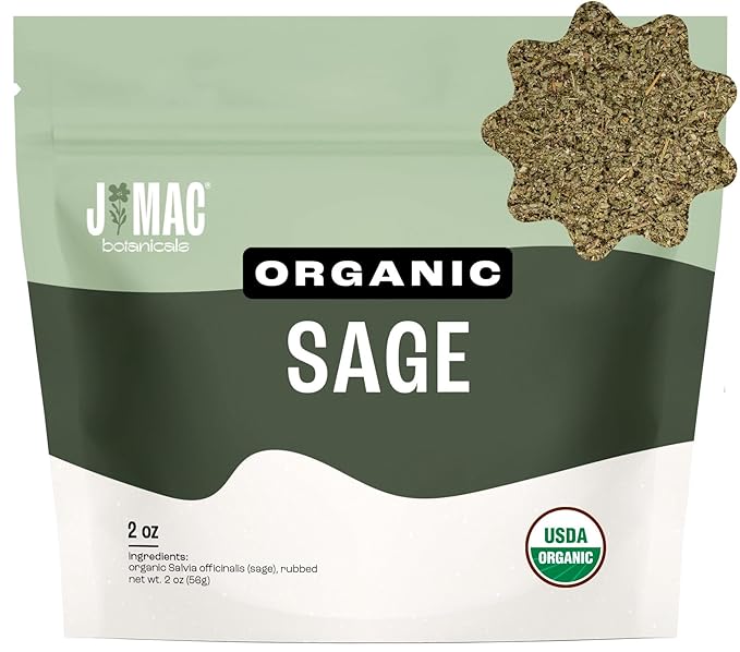 J Mac Botanicals, Organic Rubbed Sage, Certified USDA Organic, Dried Rubbed by JMACBOTANICALS