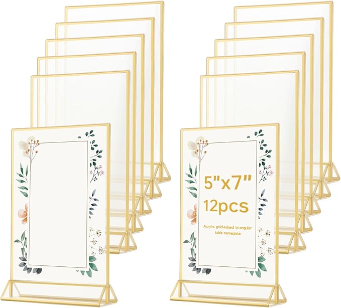 12 Pack Gold Acrylic Sign Holder 5 x 7 inch, Double Sided Gold Picture Frame by Unknown