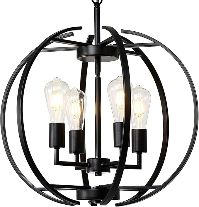 Large Lantern Globe Black Chandelier Lighting, Farmhouse Chandelier Adjustable by LIGOTFIRE