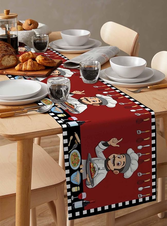 Red Chef Gourmet Cotton Linen Table Runner - Image 3