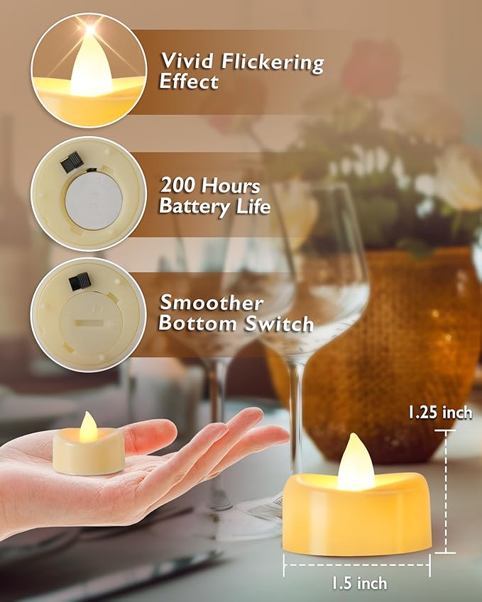 Raycare 100 Pack LED Tea Lights Battery Operated, 200+Hour Flickering Votive - Image 2