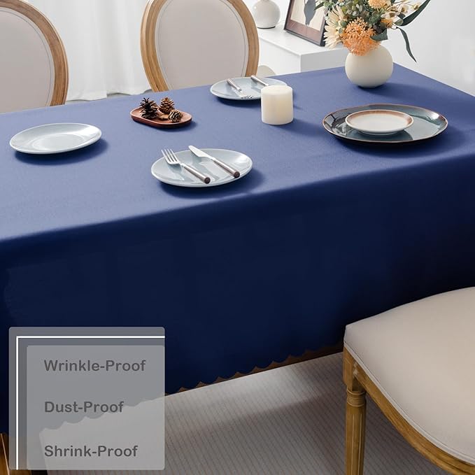 Rectangle Navy Tablecloth 60 x 84 Inch Polyester Fabric Washable Table Cloth - Image 5