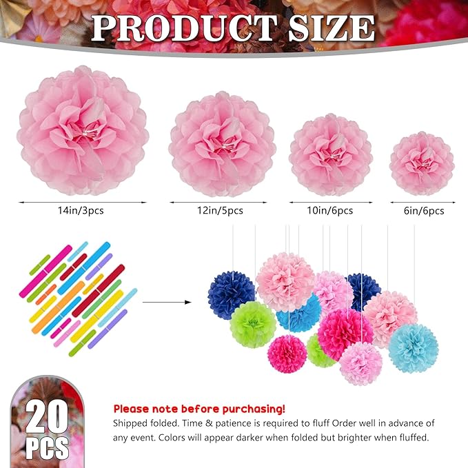 Tissue Paper Pom Poms, Hanging Flower Balls - Image 2