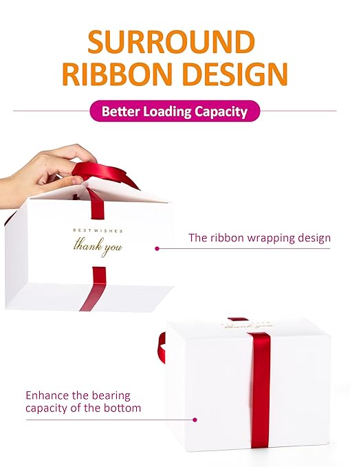 MESHA 8×8×4'' Gift Boxes with Ribbons, Thank you Box - Image 5