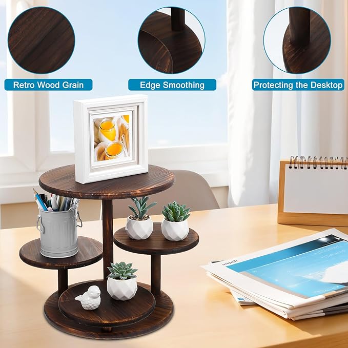4 Tier Round Cupcake Tower Stand, Wooden Rotatable Cupcake Stand - Image 3