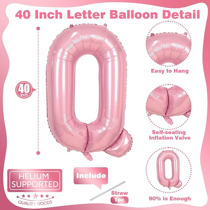 Q Letter Balloon Pastel Pink, 40 Inch Alphabet Foil Word Balloons, Big - Image 2