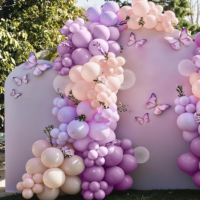 Purple and White Balloons, 12 Inch Pastel Purple Beige Cream White Clear Latex - Image 5