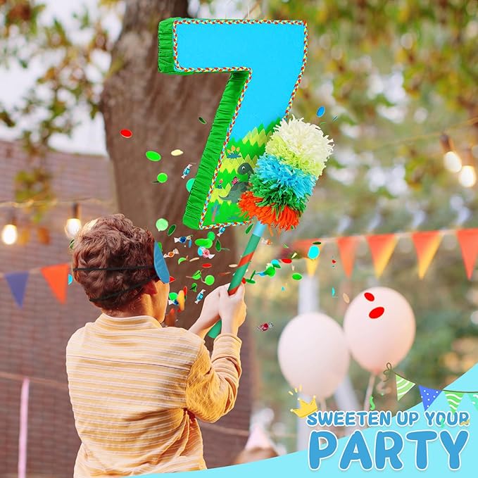 Number 7 Pinata for Birthday Party Decorations, Jungle Dinosaur Piñata Games Toy - Image 3