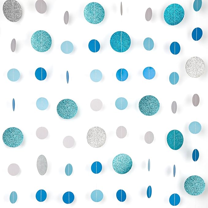 8 Pack Blue Glitter Dot Garland, Hanging Circle Streamers Banner, Backdrop by WeDoSoy