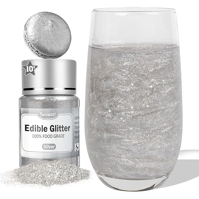 Twisweet Silver Edible Glitter for Drinks, Food Grade 10g Sparkling Sprinkles by Twisweet