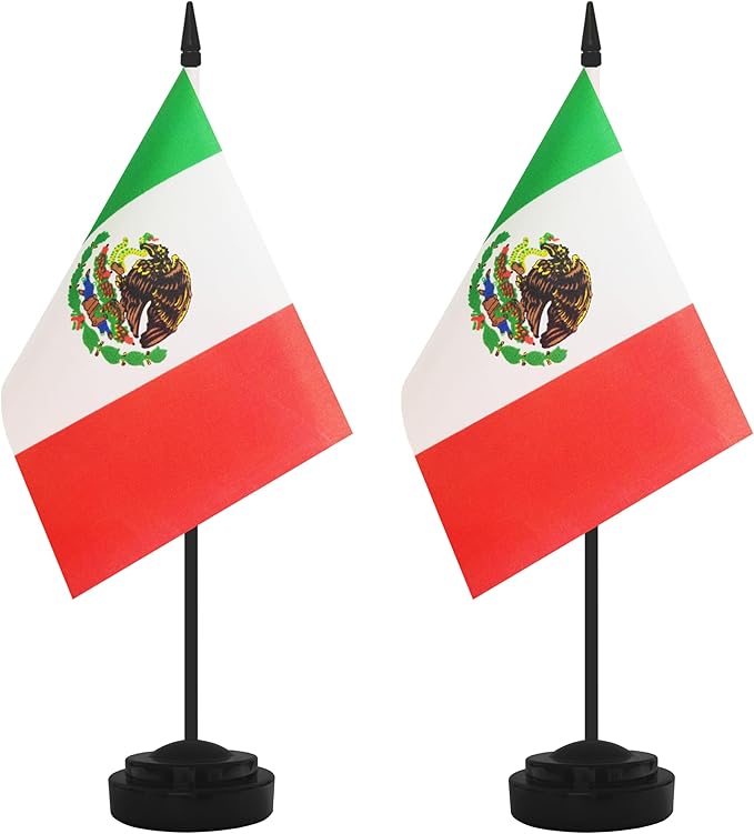 2 Pack Mexico Desk Flag Set, Mexican Desktop Small Miniature Table Office Flag by Unknown