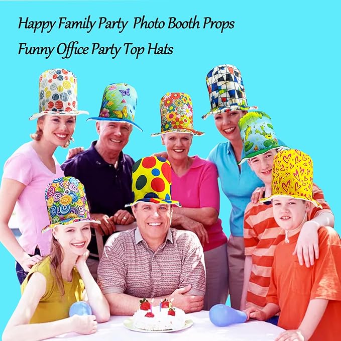 6 Assorted Pattern Funny Party Top Hats - Image 5