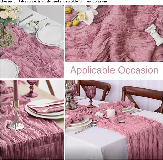 20 Pack Dusty Rose Cheesecloth Table Runner 17x108 Inch Boho Wrinkled Sheer - Image 3