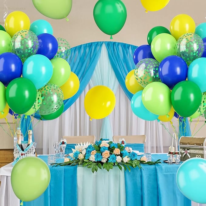 Paready Green and Blue Balloons, Teal Yellow Light Green Confetti Balloon - Image 5