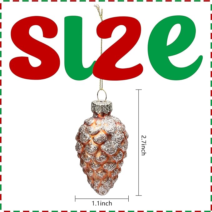 Watayo 12 Pcs Christmas Pinecone Glass Ornaments- Fall Hanging Pine Cone - Image 2