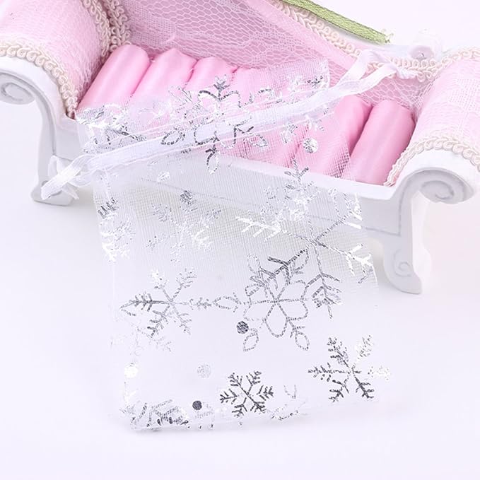 Wudygirl 100pcs 5X7 Inches Xmas Drawstring Organza Bag Snow White Pouches Party - Image 3