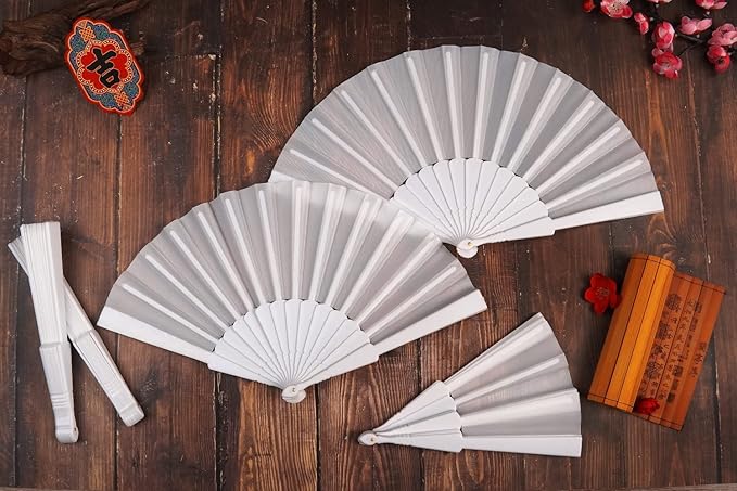 HUNANBANG Product Image 4 Pieces Folding Hand Fans Church Wedding Gift - Image 4