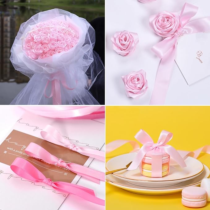 1-1/2" x 50 Yards Light Pink Satin Ribbon Single Faced Fabric Ribbons - Image 5