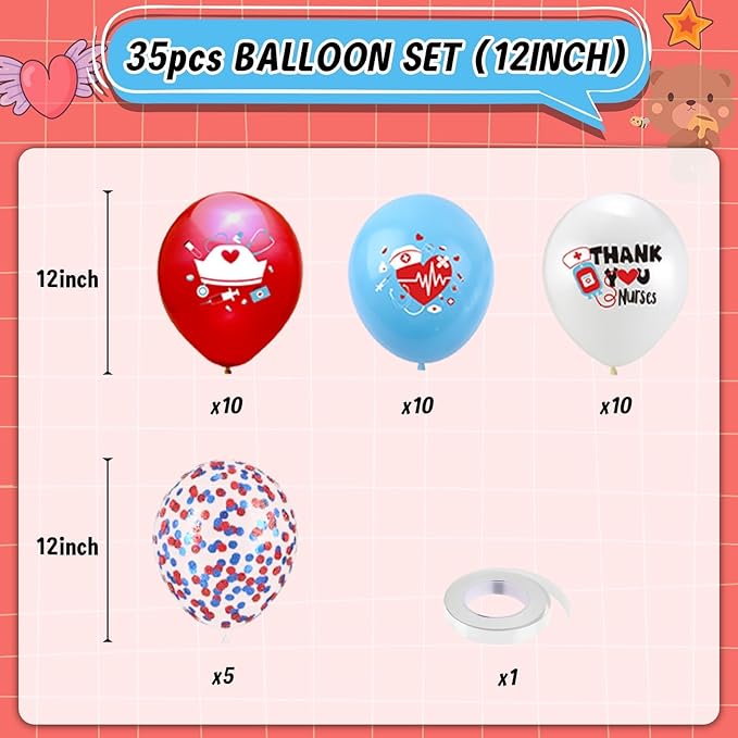 Medical Balloons, 12 Inch Blue White Red Balloons - Image 2