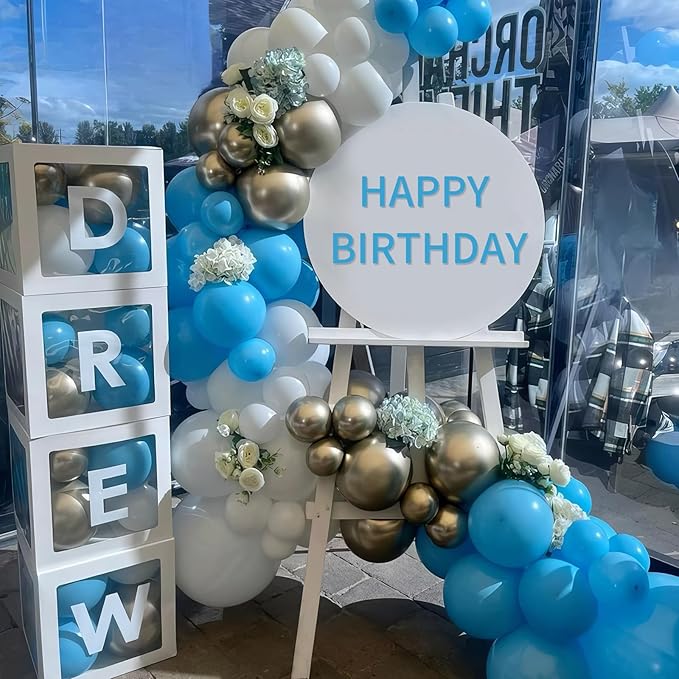 Blue Silver Balloons, Pearl Light Blue White Balloon - Image 3