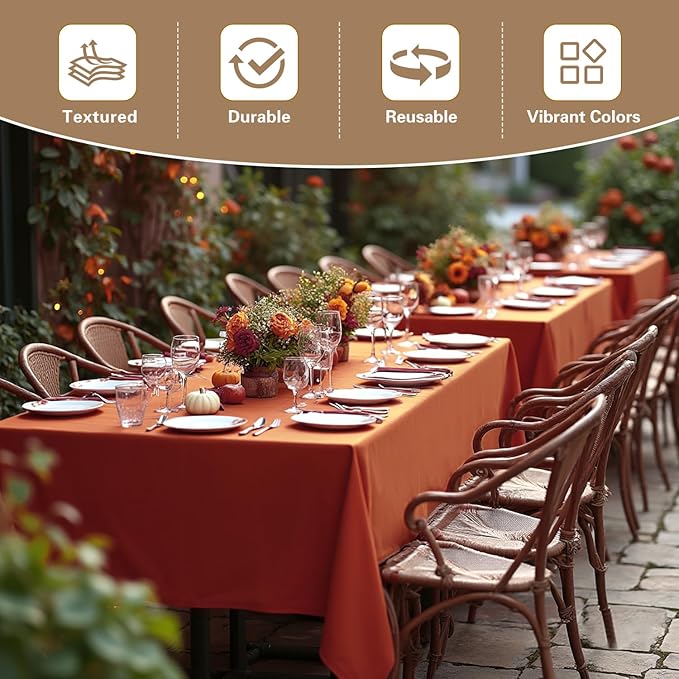 sancua 2 Pack Fall Tablecloth 60 x 102 Inch Rust, Rectangle Thanksgiving Burnt - Image 3