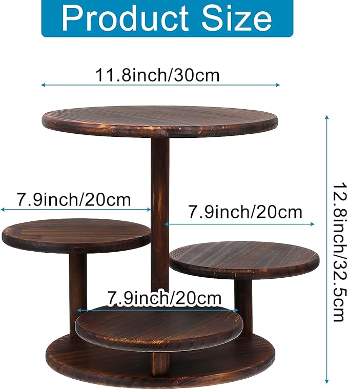 4 Tier Round Cupcake Tower Stand, Wooden Rotatable Cupcake Stand - Image 2