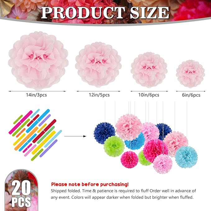 Tissue Paper Pom Poms, Light Pink Tissue Paper Flowers, Hanging Flower Balls - Image 2