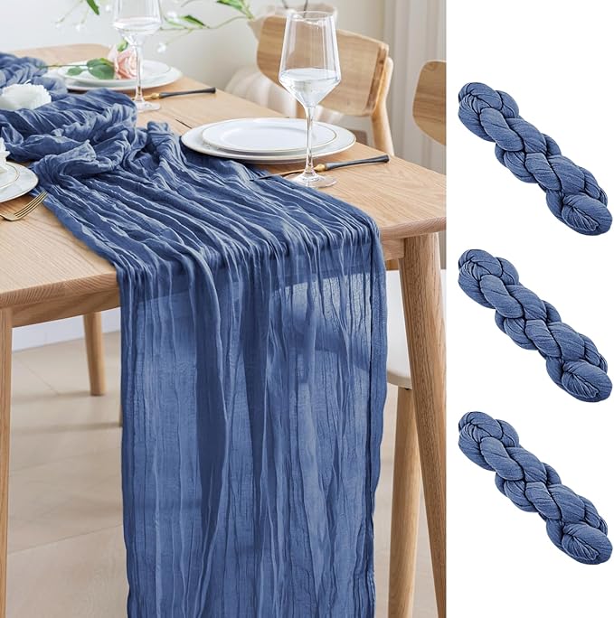 Asee'm 3pcs Cheesecloth Table Runner 120 Inches Long Blue Boho Gauze Cheese by Aseem