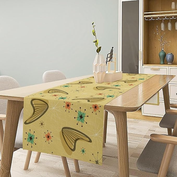 Mid Century Table Runner, Modern Atomic Pattern Absctract Geometric Retro 1950S - Image 3