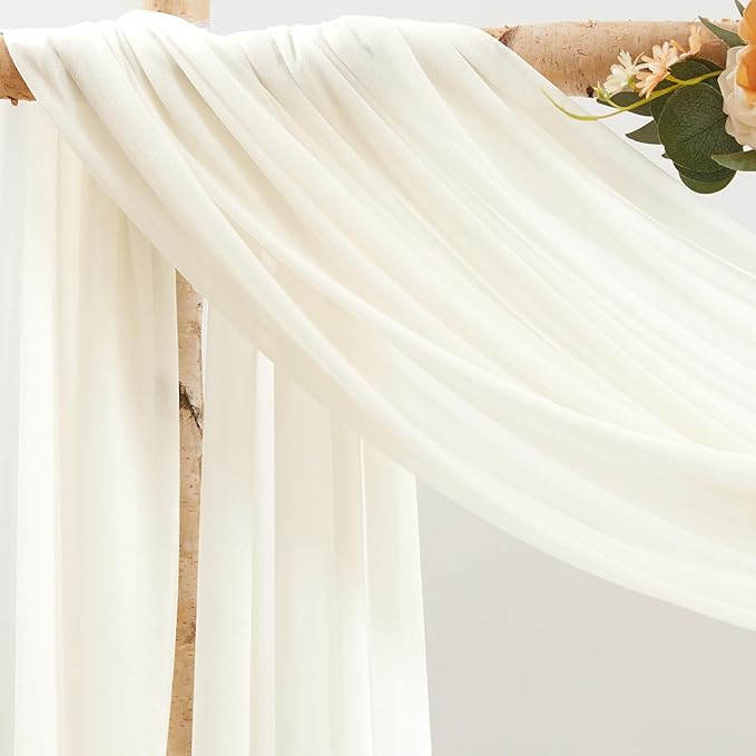 30" x 20Ft Wedding Arch Draping Fabric, 1 Panel Ivory Sheer Curtain Drapes - Image 2