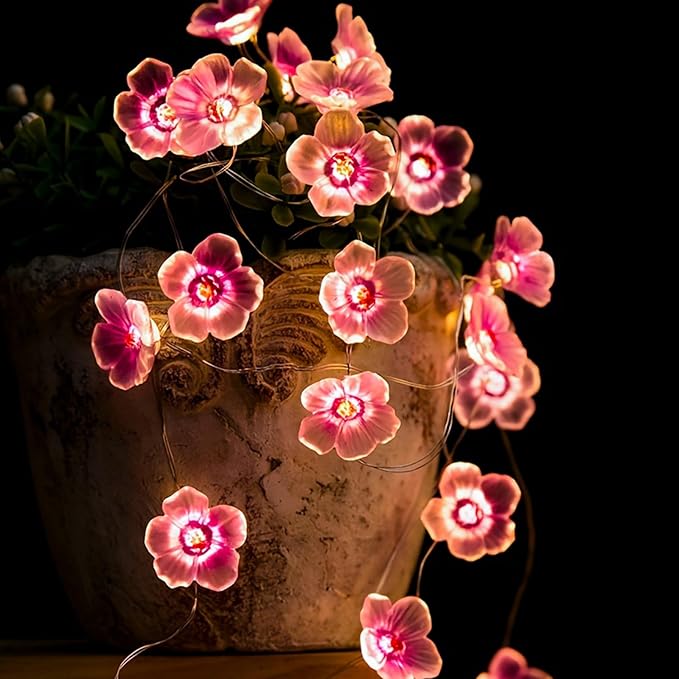 Pink Fairy Cherry Blossom Flower String Lights by KeretubyLEDDecorationLights