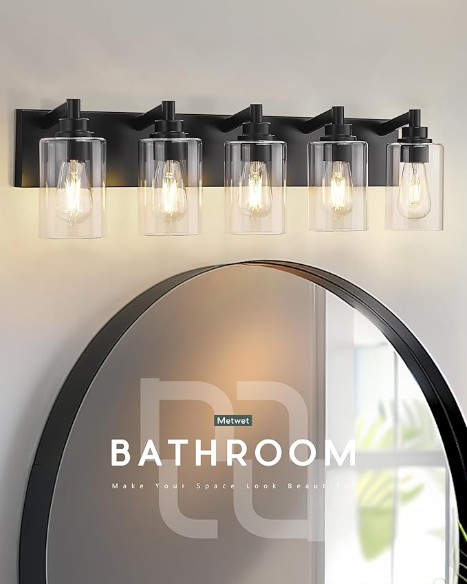 5-Light Bathroom Light Fixtures, 30 Inch Black Vanity Light - Image 2