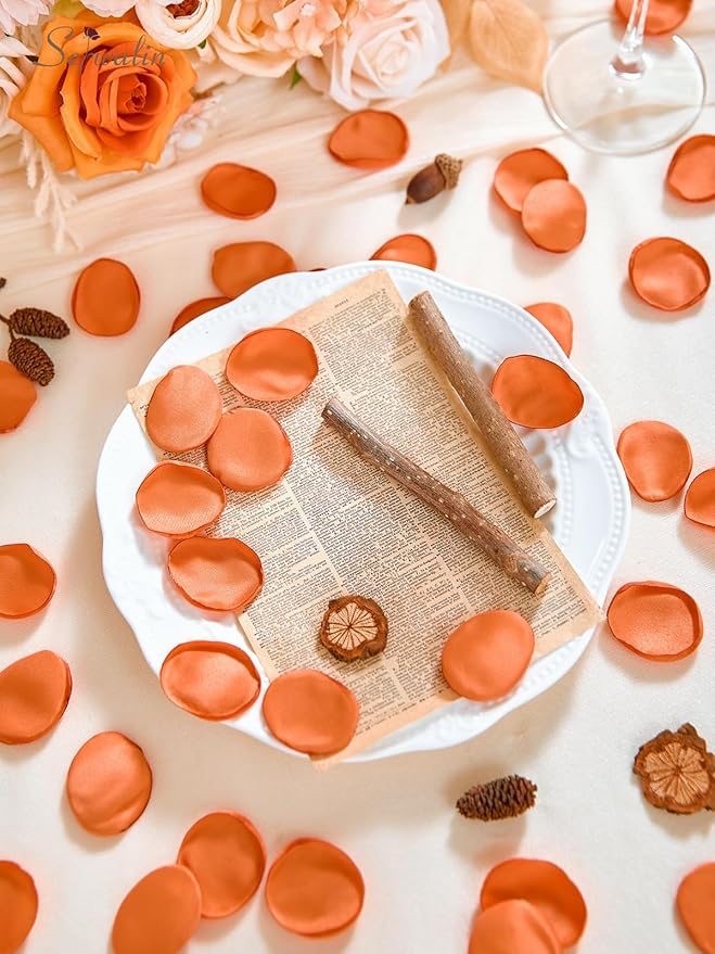 Serwalin 300Pcs Silk Rose Petals Fake Flower Petals Orange Artificial Rose - Image 3