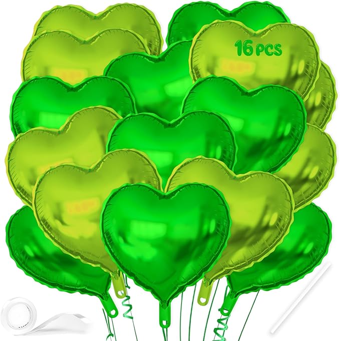 16 Pcs Heart Balloons, 18 Inch Lime Green Love Heart Shaped Foil Balloons by VHUWE