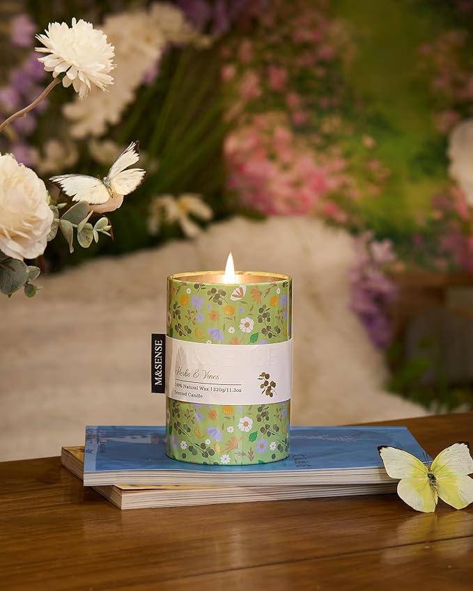 M&SENSE Herbs Vines Scented Candle, Medium Jar Candle 11.3oz Natural Soy Wax - Image 4