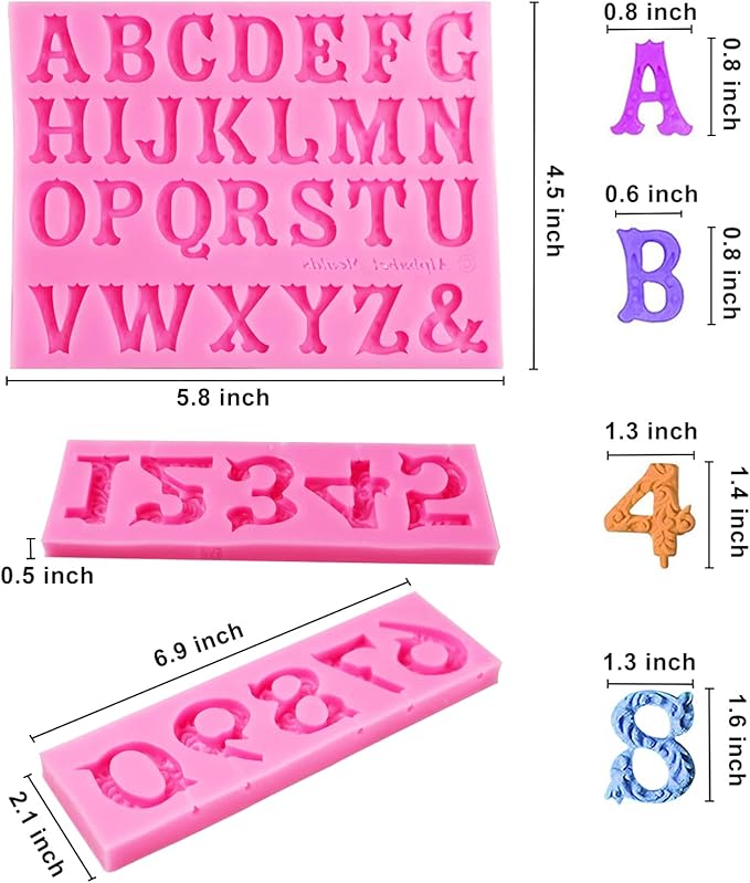 Silicone Fondant Molds, AIMEIKI 3 Pack 3D Silicone Number 0-9 Alphabet A-Z - Image 2