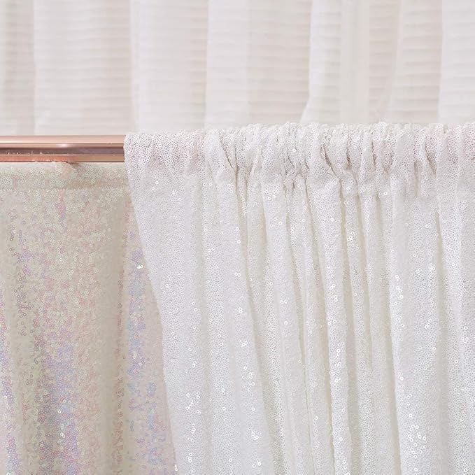 Poise3EHome White Sequin Backdrop Curtains, Sequence Wedding Party Background - Image 3