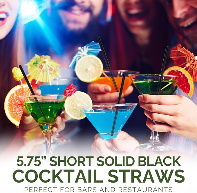 5.75 inch Black Short Paper Straws, Stir Straws - Image 7