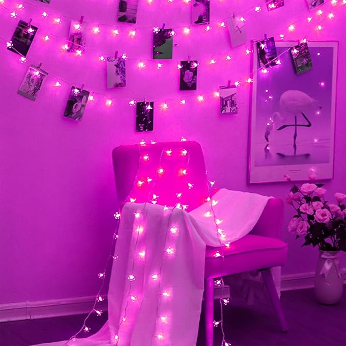 Hot Pink Aesthetic Flower Lights String Indoor Decorations, 33Ft 100 LED - Image 5