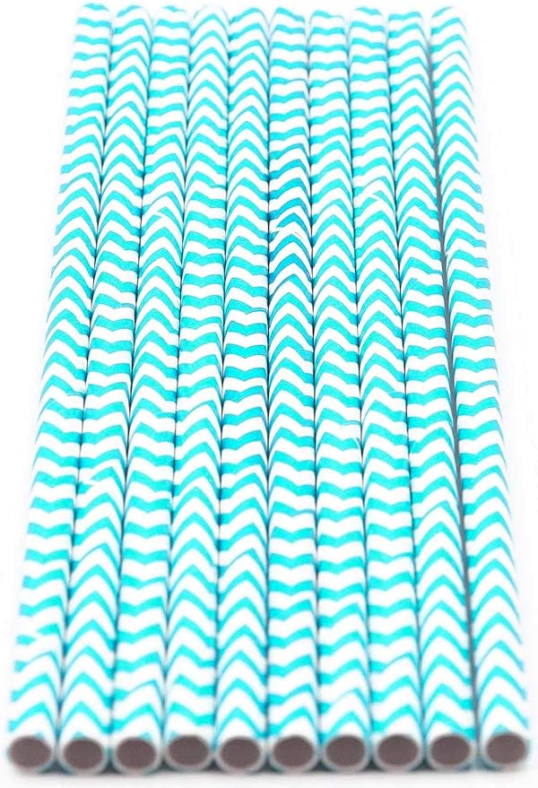Pack of 300 Turquoise Chevron Biodegradable 4-Ply Paper Drinking Straws - Image 2