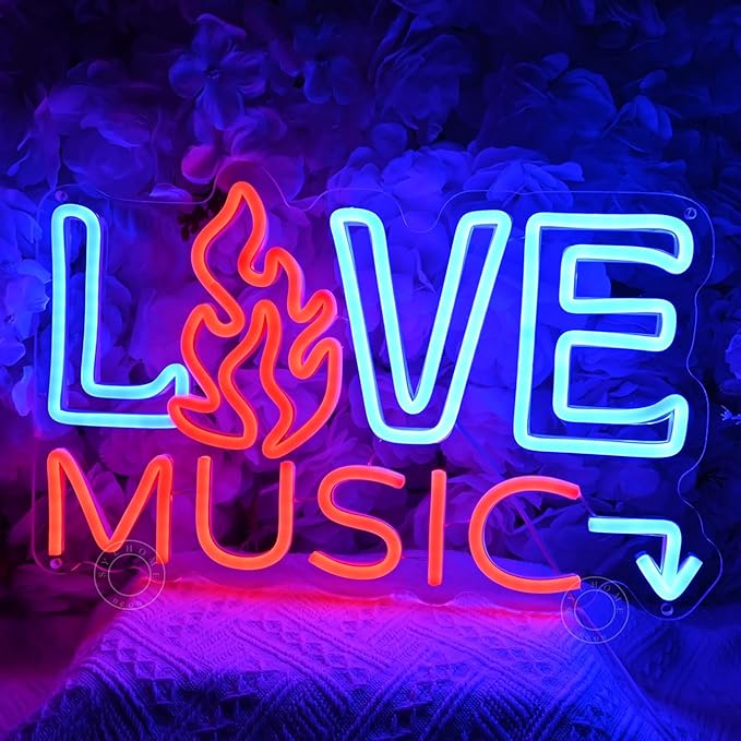 SYLHOME Live Music Led Neon Light Sign Fire Hot Bar Pub Music Studio Club - Image 4