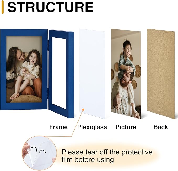 decorUhome Double 4x6 Picture Frame Vertical, Engineered Wood Bifold Photo Frame - Image 4