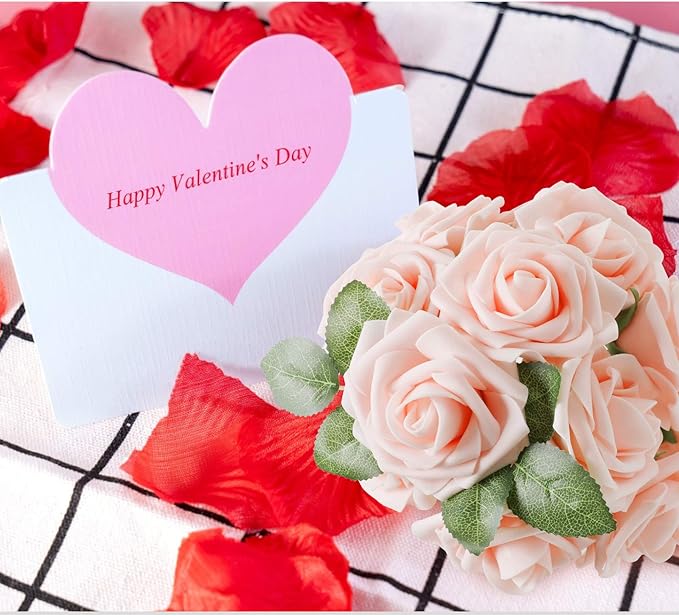 AmyHomie Artificial Flower Blush Pink Rose 25pcs Real Looking Fake Roses w/Stem - Image 6