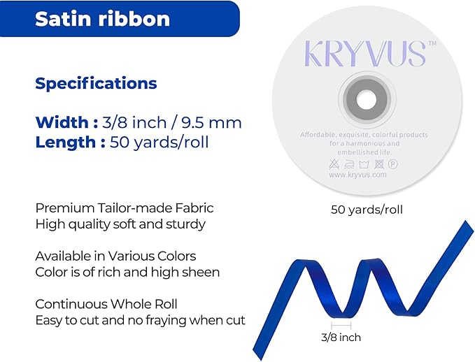 Dark Royal Blue Satin Ribbon 3/8 inch X Continuous 50 Yards, Single Face - Image 3